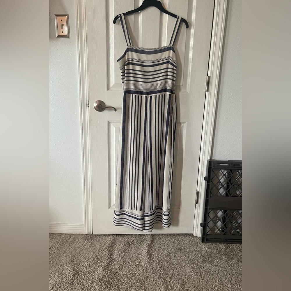 JAPNA- Striped Blue and White Jumpsuit in a size Lg. smocked back, fully lined - Picture 15 of 16